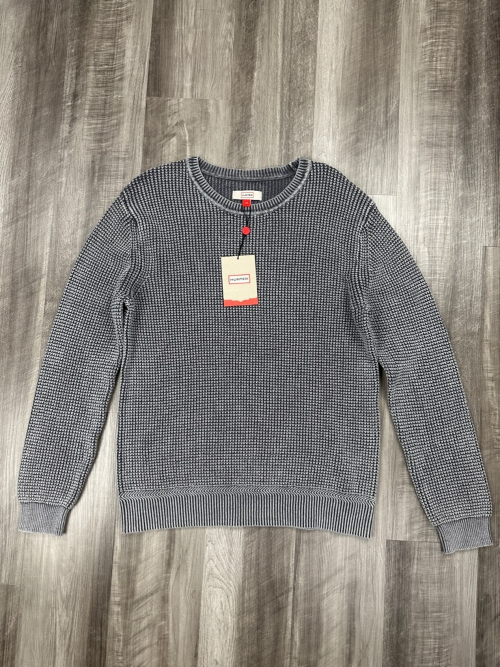 Hunter Waffle Knit Grey Crew Neck Sweater - Large